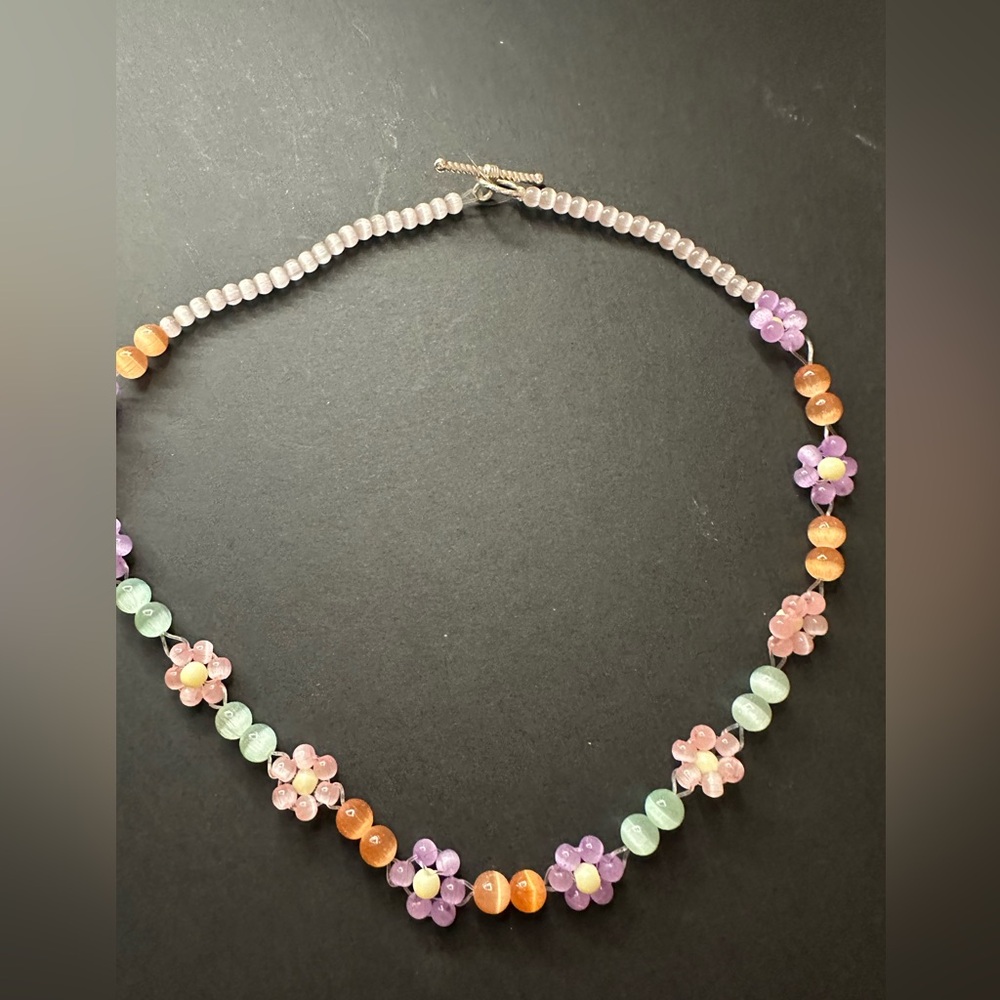 Hand Crafted Floral Beaded Necklace in Pastel Hues